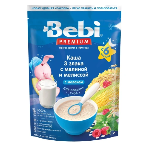Каша Bebi 3 злаков с молоком, малиной и мелиссой (6 мес.+), 200 гр купить в Кишиневе