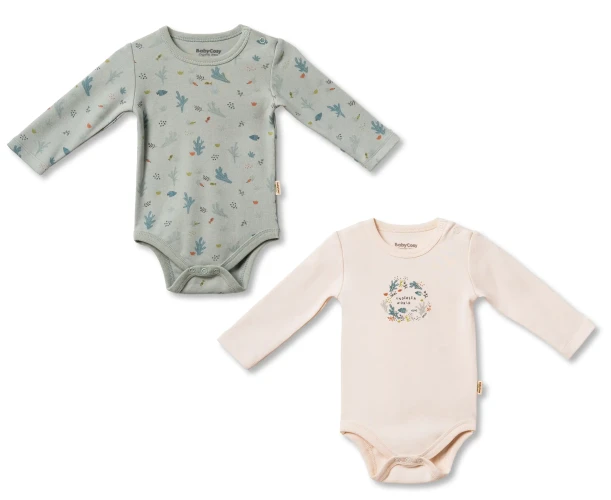 Body cu mânecă lungă BabyCosy Green & Ecru, 2 buc. (6-9L) cumpăra în Chișinau