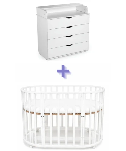 Set Pătuț Kuzea Sun White + Comoda-măsuță de înfășat HappyBaby Standart 800 PAL White cumpăra în Chișinau
