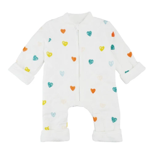 Salopetă matlasată cu fermoar pentru bebeluși Minikin Muslin, albă cu inimioare, m.80 cumpăra în Chișinau