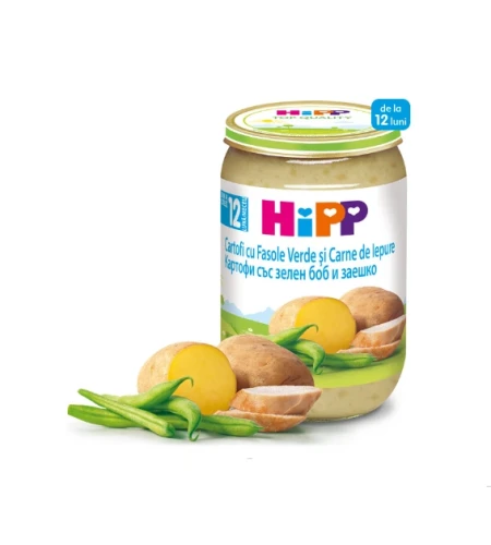 Пюре HIPP Картофельное с стручковой фасолью и мясом кролика (12 месяцев+), 220 г купить в Кишиневе