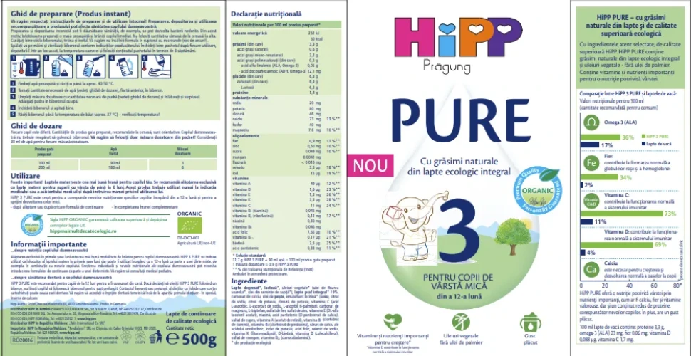 Lapte praf HiPP Pure 3 (12 luni+), 500 g cumpăra în Chișinau