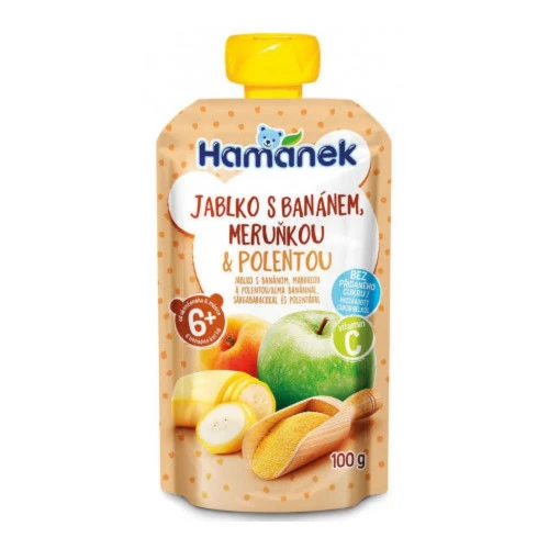 Пюре Hamanek Яблоко, банан, абрикос и полента (6 мес+), 100 г купить в Кишиневе