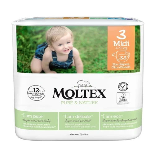Подгузники эко гипоаллергенные Moltex Nature Midi 3 (4-9 кг), 33 шт. купить в Кишиневе