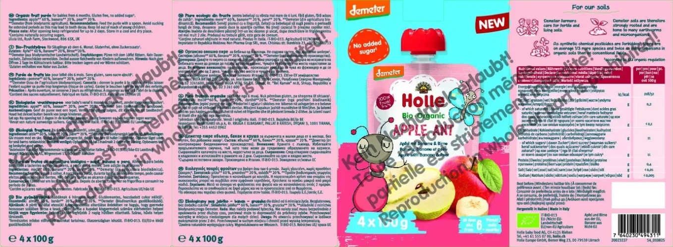 Piure Holle Bio Organic din mar-banana-para (6 luni+), 4x100 g cumpăra în Chișinau