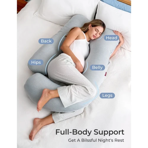Pernă pentru gravide forma-U Momcozy Cooling Fabric Light Grey, 145 cm cumpăra în Chișinau