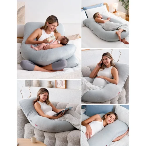 Pernă pentru gravide forma-U Momcozy Cooling Fabric Light Grey, 145 cm cumpăra în Chișinau