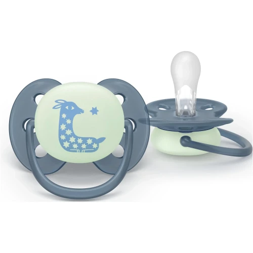 Suzetă ortodontică din silicon Philips Avent Ultra Soft Nighttime Beige Blue (6-18 luni), 2 buc. cumpăra în Chișinau