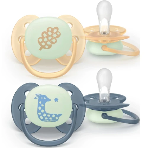Suzetă ortodontică din silicon Philips Avent Ultra Soft Nighttime Beige Blue (6-18 luni), 2 buc. cumpăra în Chișinau