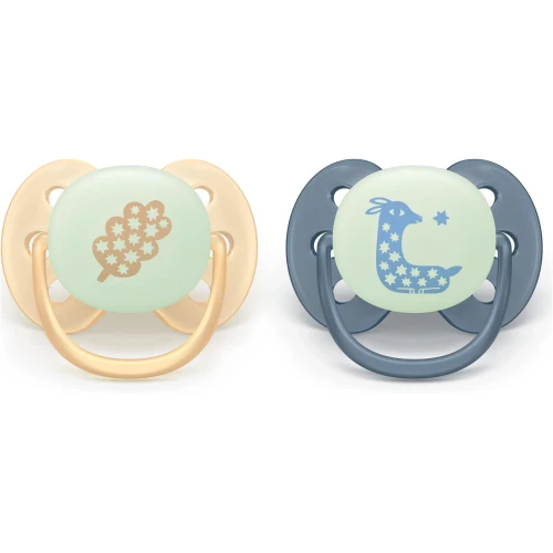 Suzetă ortodontică din silicon Philips Avent Ultra Soft Nighttime Beige Blue (6-18 luni), 2 buc. cumpăra în Chișinau
