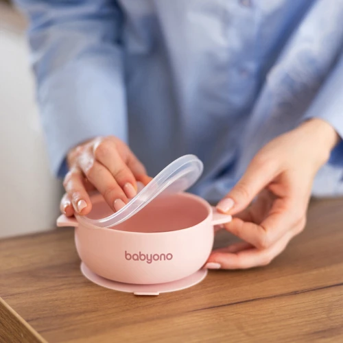 Миска с присоской и крышкой BabyOno Pink, 12×14,5 см купить в Кишиневе