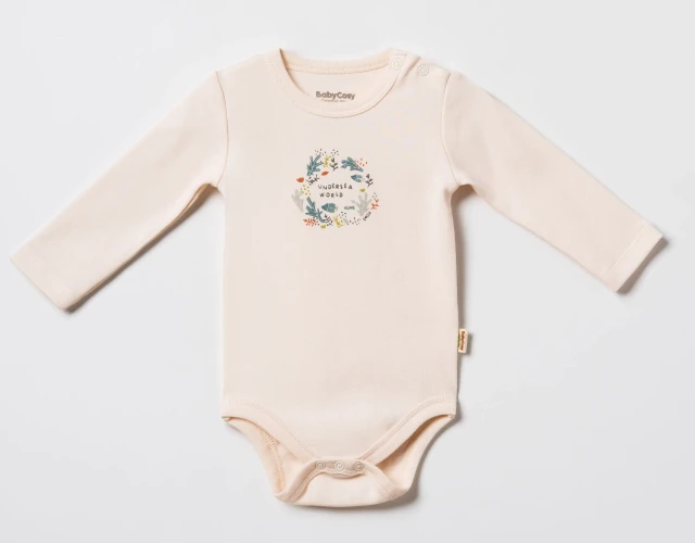 Body cu mânecă lungă BabyCosy Green & Ecru, 2 buc. (6-9L) cumpăra în Chișinau