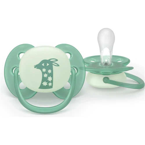 Suzetă ortodontică din silicon Philips Avent Ultra Soft Nighttime Violet Green (6-18 luni), 2 buc. cumpăra în Chișinau
