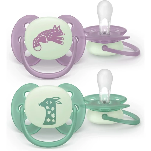 Suzetă ortodontică din silicon Philips Avent Ultra Soft Nighttime Violet Green (6-18 luni), 2 buc. cumpăra în Chișinau