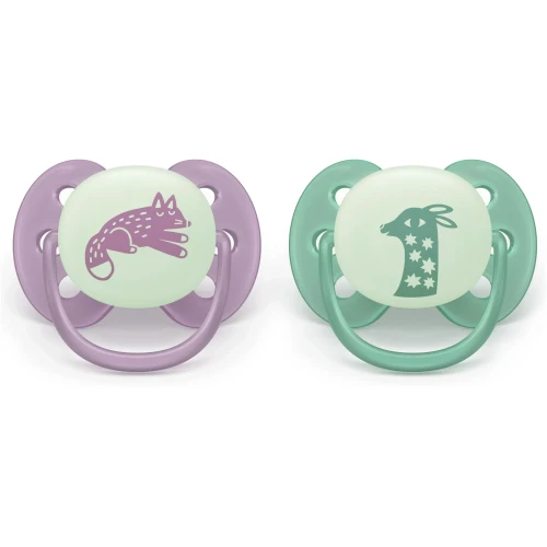 Suzetă ortodontică din silicon Philips Avent Ultra Soft Nighttime Violet Green (6-18 luni), 2 buc. cumpăra în Chișinau