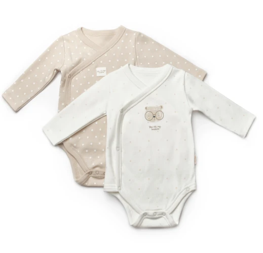Боди с длинным рукавом BabyCosy Ivory & Ecru, 2 шт. (3-6М) купить в Кишиневе