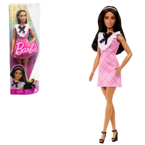 Păpușă Barbie Fashionistas cu păr negru și rochie în carouri, 30 cm cumpăra în Chișinau