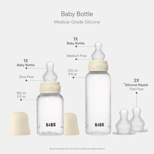 Набор полипропиленовых бутылочек + 2 соски Bibs Grow & Flow Ivory, 150 мл, 270 мл купить в Кишиневе