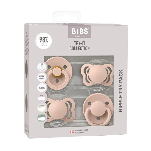 Набор из 4 пустышек из латекса и силикона Bibs Try-it Blush, 0-6 мес. купить в Кишиневе