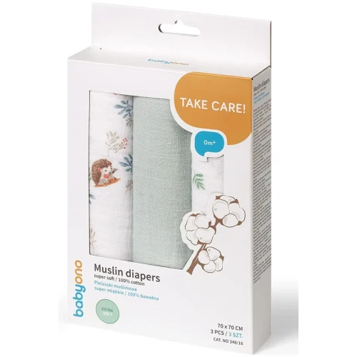 Пелёнки из муслина BabyOno Extra Soft Mint (70x70 см), 3 шт. купить в Кишиневе