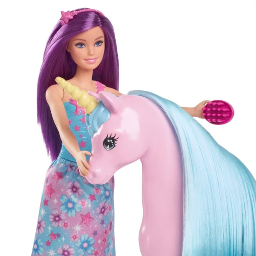 Игровой набор Barbie HYT62, кукла Барби и единорог с бирюзовой гривой купить в Кишиневе