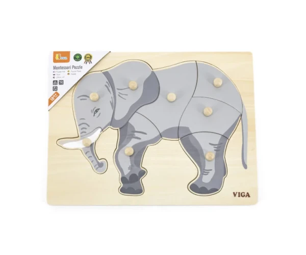 Деревянный пазл Viga Montessori с ручками Слон, 8 деталей купить в Кишиневе