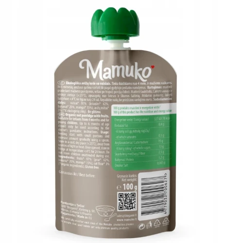 Piure Mamuko de ovaz si fructe organic(de la 4 luni +), 100g cumpăra în Chișinau