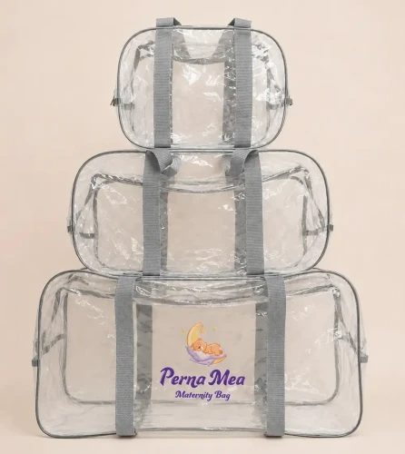 Набор из 3 прозрачных сумок для роддома PernaMea Delight Grey купить в Кишиневе
