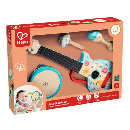 Set de joc Hape 4 în 1 Instrumente muzicale, Ukulele cumpăra în Chișinau