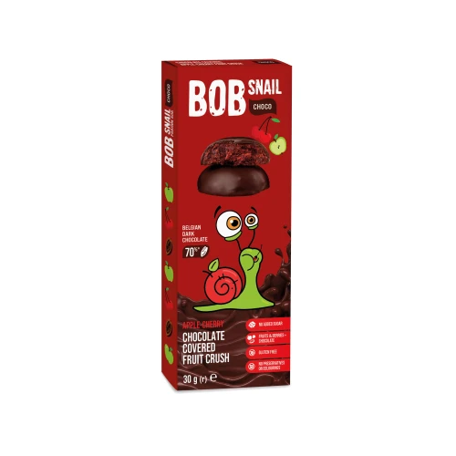 Натуральные конфеты Bob Snail Яблоко-Вишня в бельгийском темном шоколаде (6 мес.+), 30 гр купить в Кишиневе