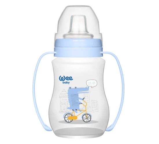 Бутылочка из пластика с ручкой WeeBaby с силиконовой соской, 250 мл купить в Кишиневе
