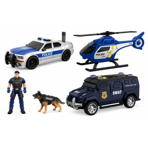Set vehicule de poliție Wenyi Police cu fricțiune (lumini/sunete), scara 1:32 cumpăra în Chișinau