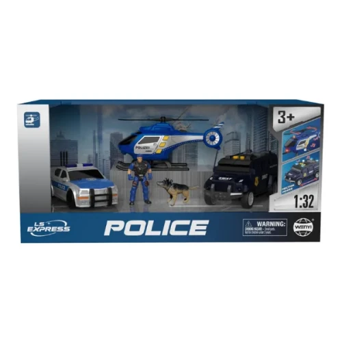 Set vehicule de poliție Wenyi Police cu fricțiune (lumini/sunete), scara 1:32 cumpăra în Chișinau
