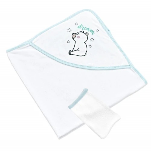 Set prosop cu glugă și mănușă de baie BabyJem Alb/Albastru, 70 x 70 cm cumpăra în Chișinau