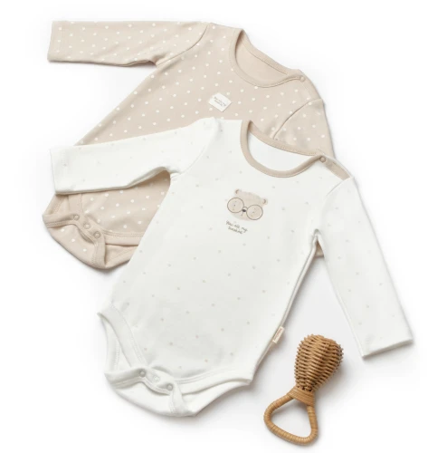 Body cu mânecă lungă BabyCosy Ecru & Ivory, 2 buc. (6-9L) cumpăra în Chișinau