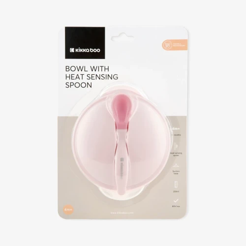 Bol cu ventuză și lingură cu senzor de căldură Kikkaboo Pink, 250 ml cumpăra în Chișinau