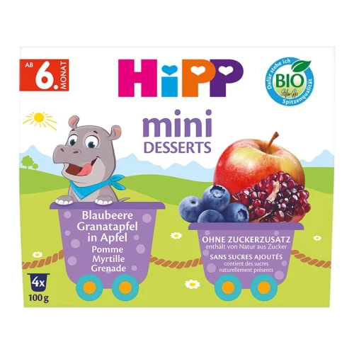 Пюре HiPP Mini Desserts из яблока-черники-граната (6 мес+), 4x100 г купить в Кишиневе
