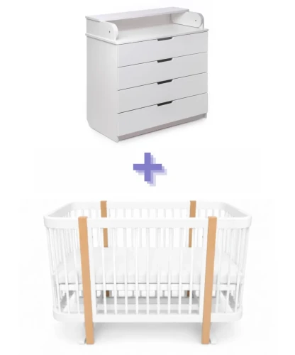 Set Pătuț Kuzea Elza White Nature + Comoda-măsuță de înfășat HappyBaby Pro 800 MDF White cumpăra în Chișinau
