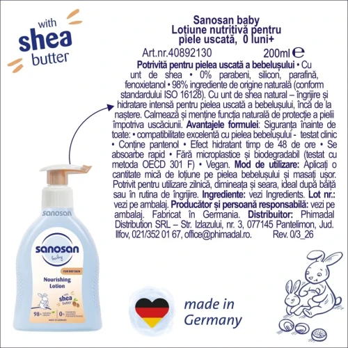 Детский лосьон с маслом ши Sanosan Baby Dry Skin, 200 мл купить в Кишиневе