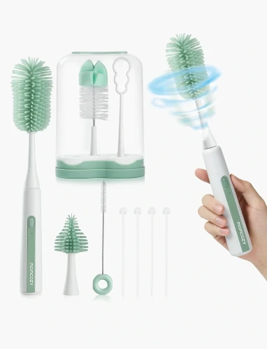 Набор для чистки бутылочек с электрической щёткой Momcozy 7 in 1 Green купить в Кишиневе