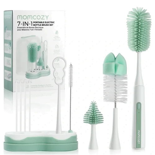 Набор для чистки бутылочек с электрической щёткой Momcozy 7 in 1 Green купить в Кишиневе