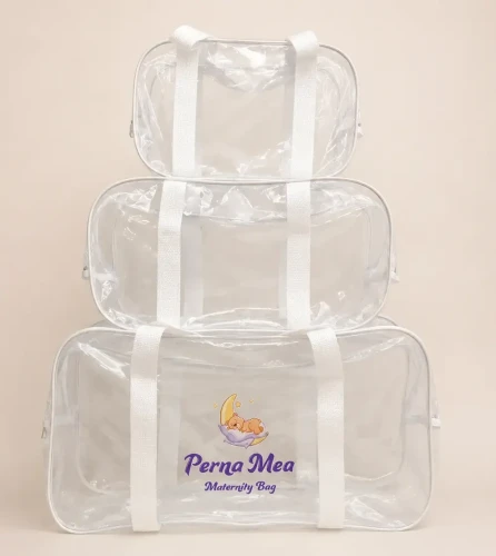 Набор из 3 прозрачных сумок для роддома PernaMea Delight White купить в Кишиневе