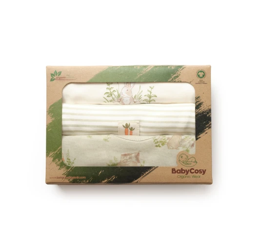 Body cu mâneca lungă BabyCosy Rabbit Ecru & Soft Green, 3 buc. (6-9L) cumpăra în Chișinau