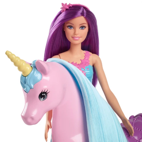 Игровой набор Barbie HYT62, кукла Барби и единорог с бирюзовой гривой купить в Кишиневе