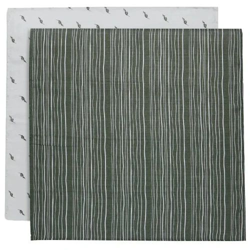 Пелёнки из муслина Jollein Stripe & Olive Leaf Green GOTS (70x70 см), 2 шт. купить в Кишиневе