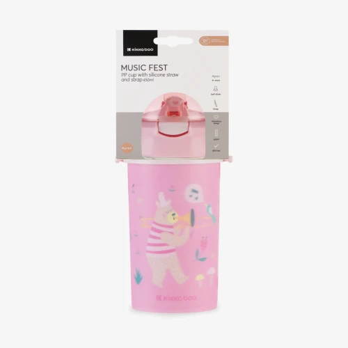 Cană cu pai și curea Kikkaboo Music Fest Pink (8 luni+), 450 ml cumpăra în Chișinau