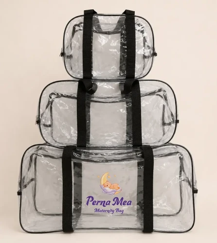 Набор из 3 прозрачных сумок для роддома PernaMea Delight Black купить в Кишиневе