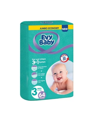 Подгузники Evy Baby Jumbo Midi 3, 5–9 кг, 64 шт. купить в Кишиневе