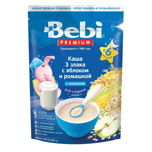 Каша Bebi 3 злаков с молоком, яблоками и ромашкой (6 мес.+), 200 гр купить в Кишиневе