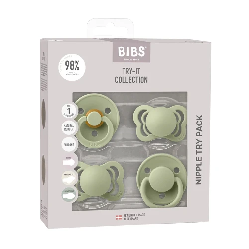 Набор из 4 пустышек из латекса и силикона Bibs Try-it Sage, 0-6 мес. купить в Кишиневе